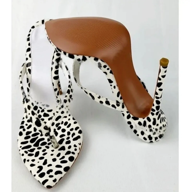 

Flip-Flops Women's Leopard Clip Toe High Heels Slippers Pull On Black White Mixed Colors Stiletto Summer Pointy Party Shoes