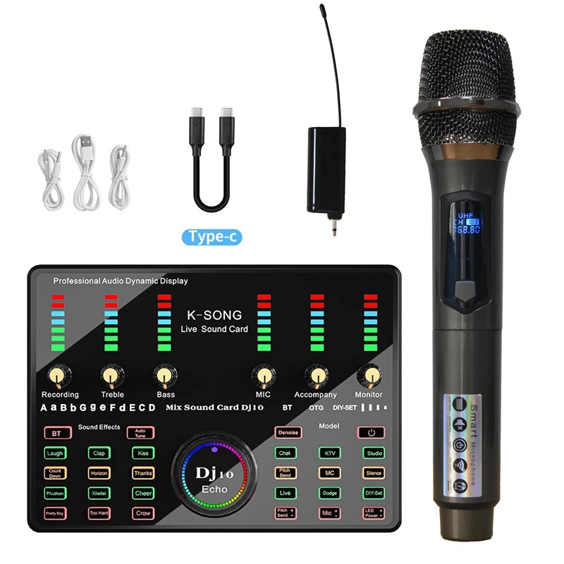 무선 가라오케 마이크 Bm 800 사운드 카드 (링 필 라이트 포함) PC 전화 용 라이브 스트리밍 노래 게임 Youtube TikTok MIC