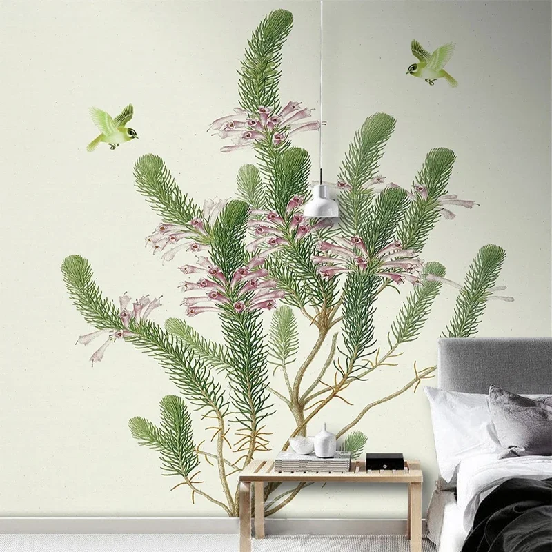 Hand Painted 3D Green Plants Tree Leaves Photo Mural Non-woven Wallpaper for Bedroom Living Room Wall Decoration Custom Any Size