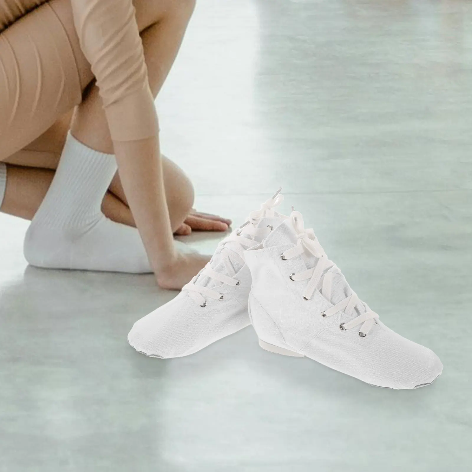 Zapatillas de Jazz de Lona, Transpirables, con Suela Partida, con Cordones, Soporte de Tobillo, Diseño Blanco para Niños y Mujeres