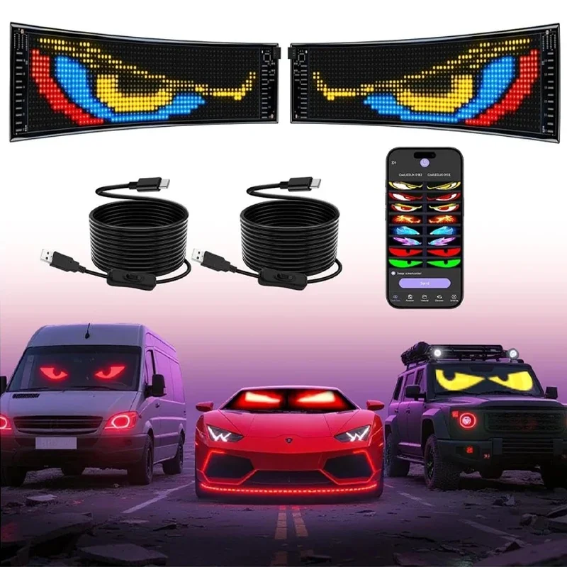 1/2PCS Devil Eyes Light USB-Powered LED Matrix Panel DIY Programmable Flexible LED Screen with App Control for Cars Windshield