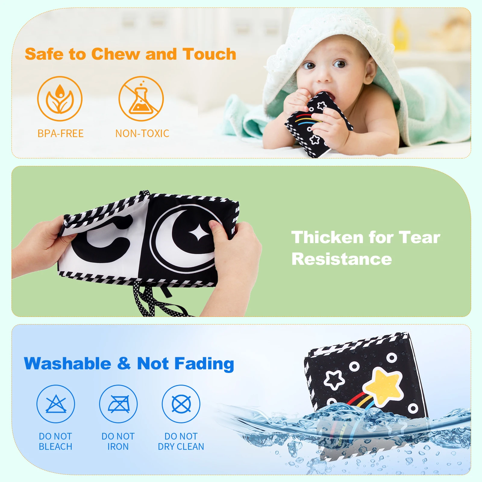 Baby Sensory Cloth Book High Contrast Baby Toys Newborn Crib Toys Black and White Animal Cloth Books 0-36 Months Montessori Toys