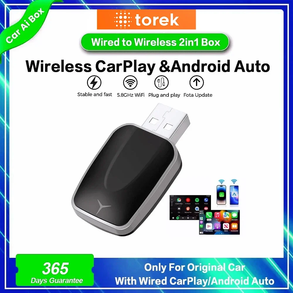 2025 New Wireless CarPlay & Android Auto Adapter – Ultra-Compact | 5GHz WiFi & Bluetooth 5.0 | Voice Control | For Factory-Wired