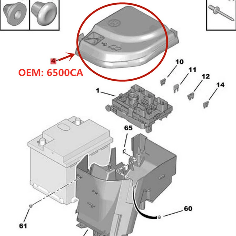 ​6500CA Car Servo Box Cover BSM Top Cap for Peugeot 307 308 3008 408Citroen C4 C-Quatre Fuse Box Cover Protection Board Holder