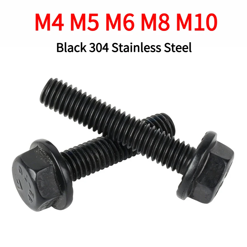 M4 M5 M6 M8 M10 Black 304 Stainless Steel Flange Surface With Serrated Outer Hexagon Mechanical Screw GB5789