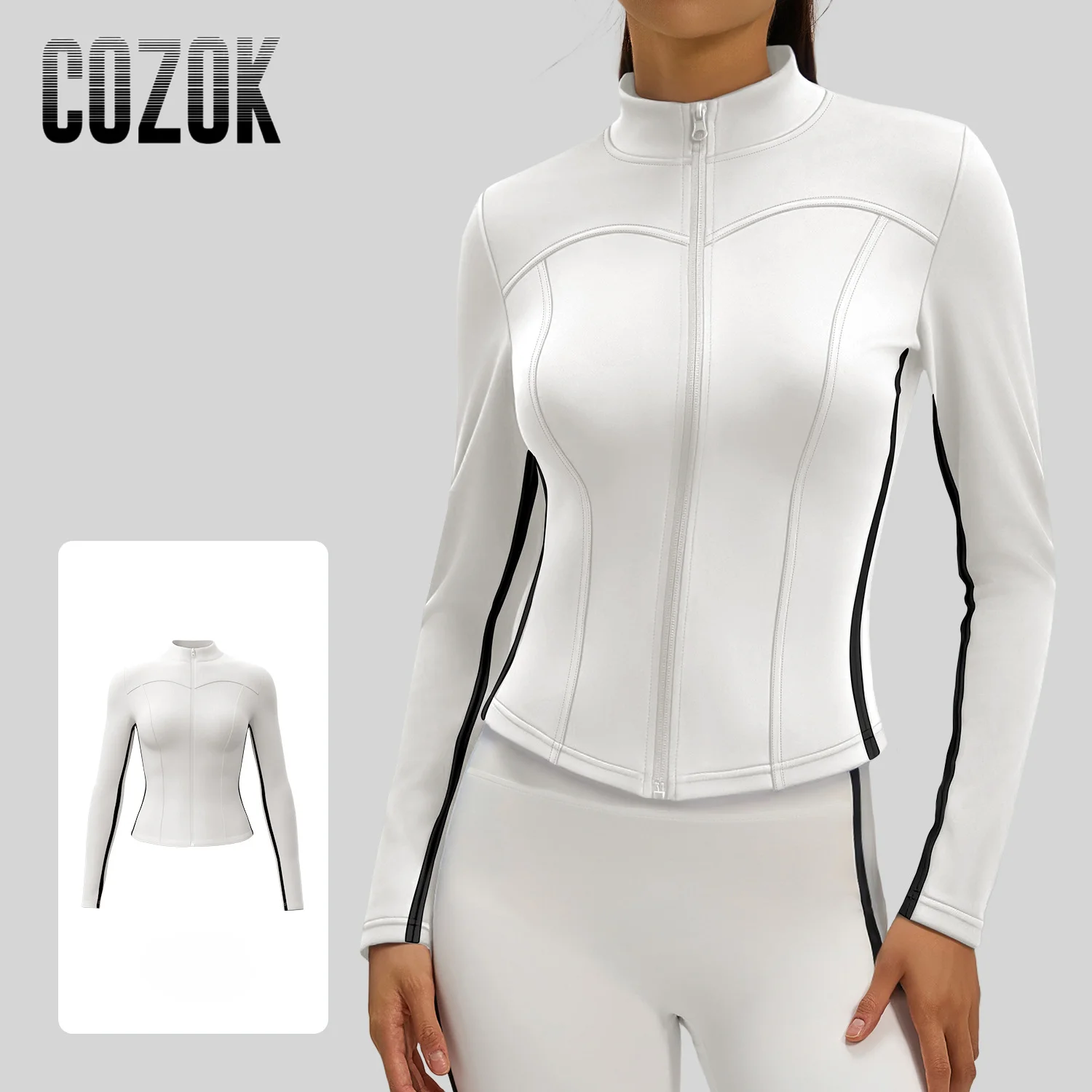 

Yoga Jacket for Women Autumn Winter Gym Wear Sports Top Slim Fit Windproof Stand Collar Long Sleeve Running Fitness Jacket