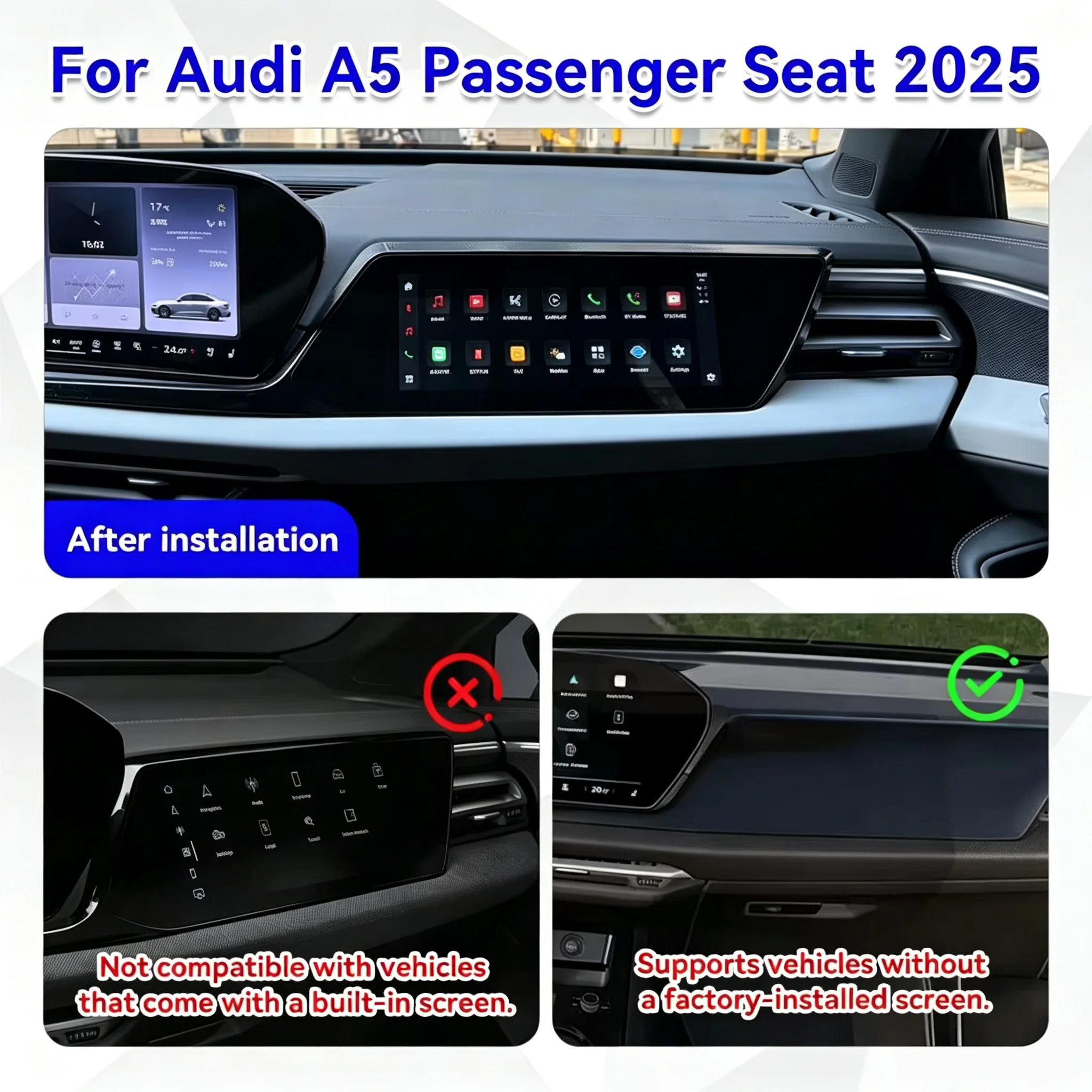 11 Inch CarPlay Auto For Audi A5 Passenger Seat 2025 2026 Co-pilot Car Radio Touch Screen Multimedia Player GPS Navi Head Unit