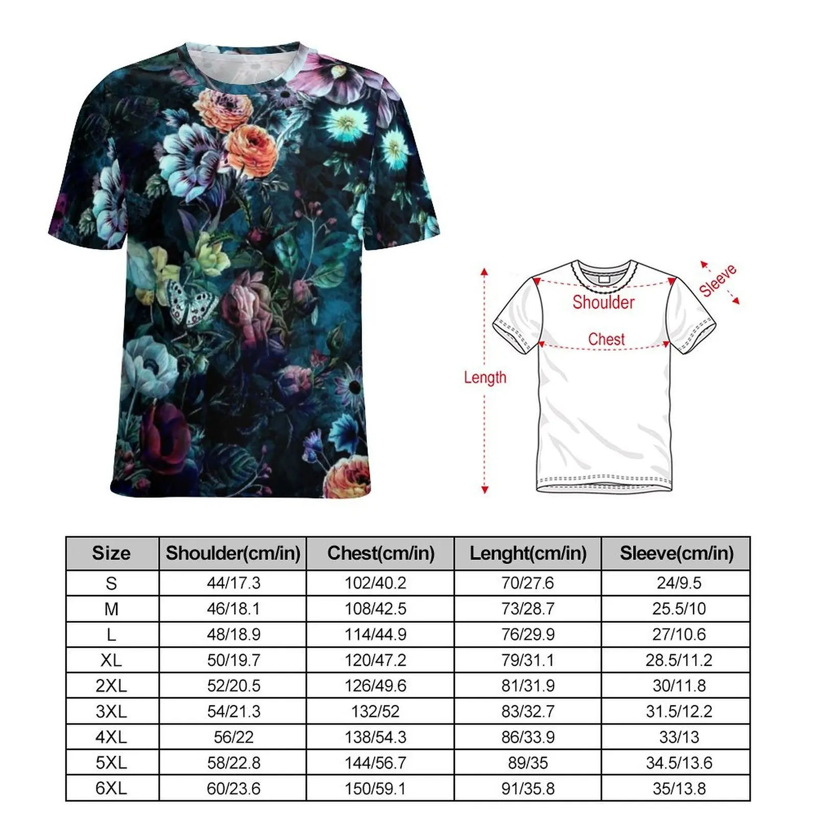 Floral Pattern T Shirt Night Garden Vintage Hippie T Shirts Men Basic Tshirt Summer Short Sleeves Printed Clothing Plus Size 5XL
