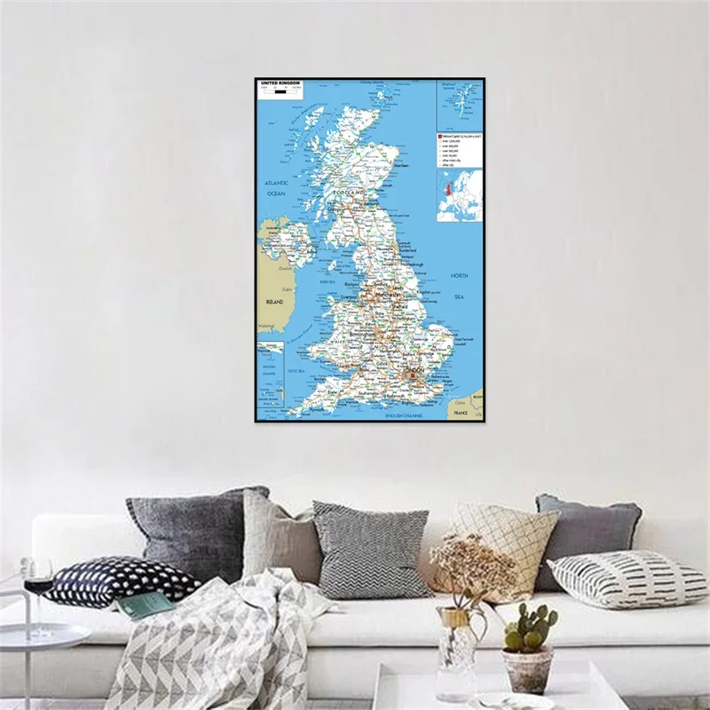 ภาษาอังกฤษสหราชอาณาจักรแผนที่ Wall Art โปสเตอร์ภาพวาดไม่มีกรอบสําหรับตกแต่งของขวัญห้องนั่งเล่นห้องนอน Wall Art