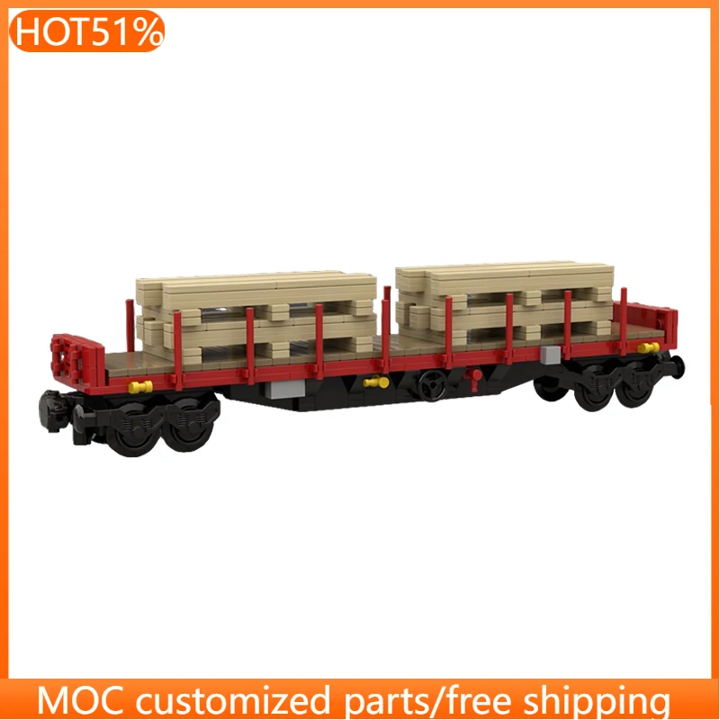 

398 PCS transport Flatbed wagon red loaded with wood planks MOC Customize Modular Building Block Simple DIY Toy Christmas Gift