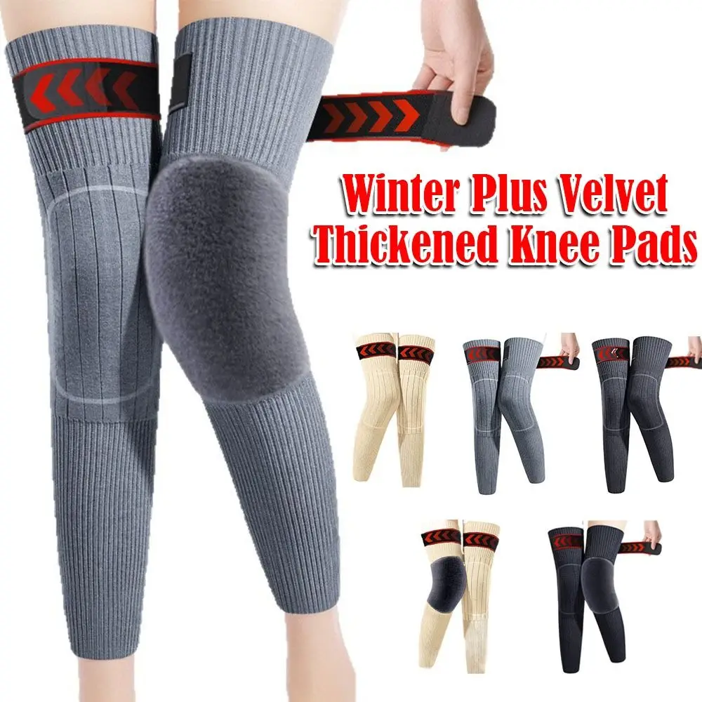 جديد زائد المخملية الشتاء منصات الركبة مرنة مع الأشرطة الدافئة الركبة كم سميكة يندبروف Coldproof الركبة دعم العالمي #2