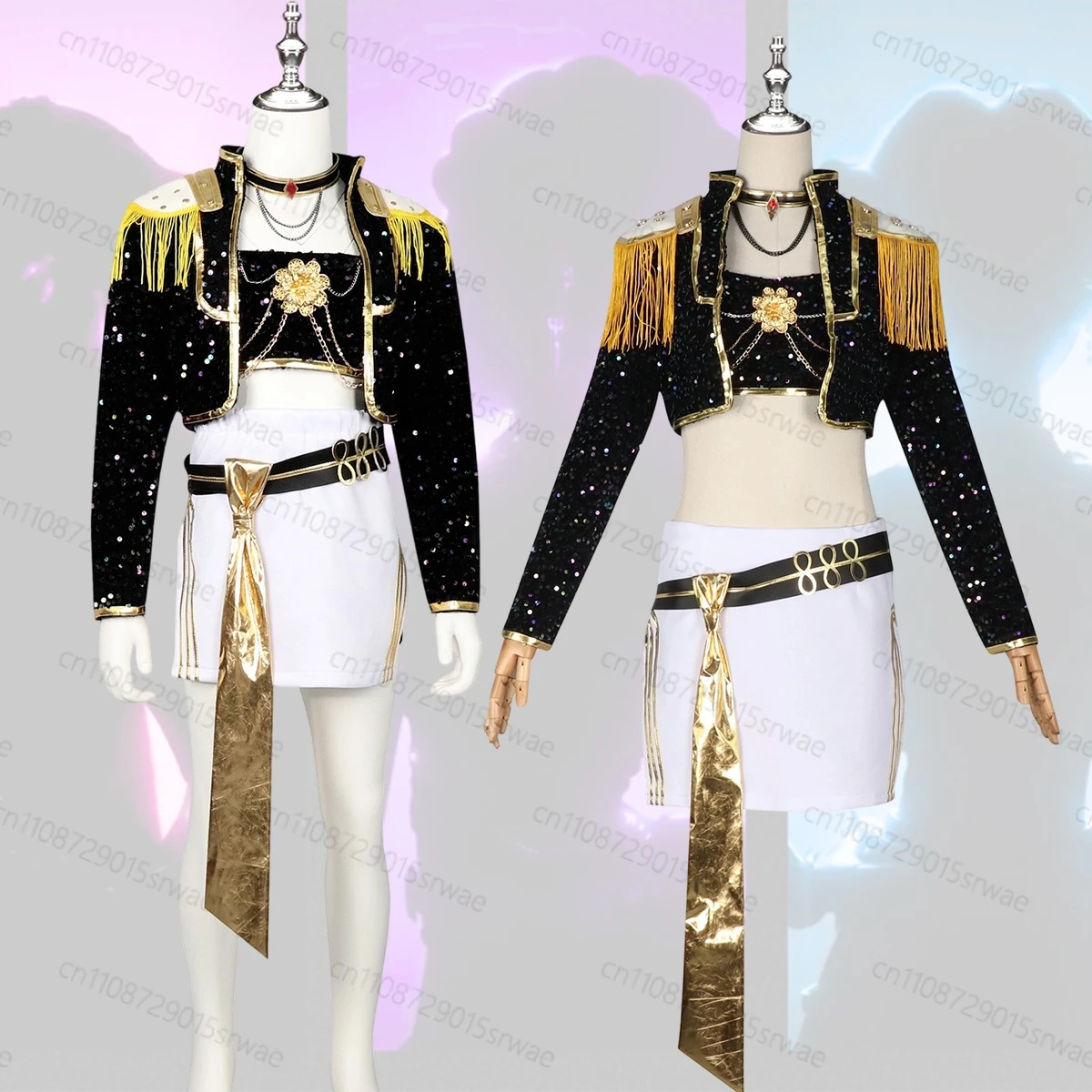

Adults Kids Kpop Demon Hunters Mira Cosplay Costume Gothic Uniform Stage Clothing Black Golden set Outfit For Woman Costumes