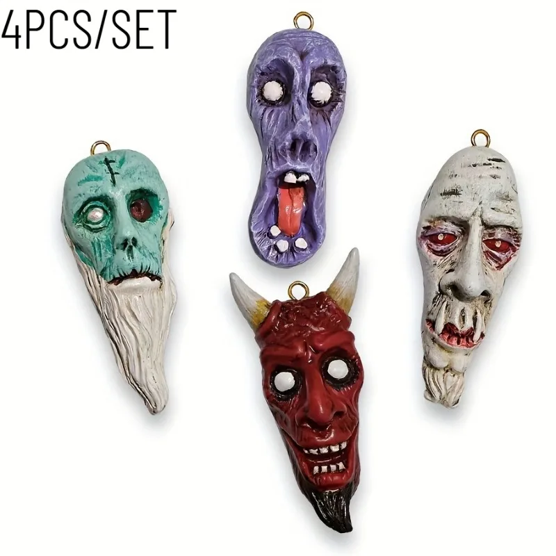 4PCS/SET Halloween Party & Holiday DIY Decor Resin Vintage Worn Monster Head Pendant Escape Room Murder Mystery Scene Layout