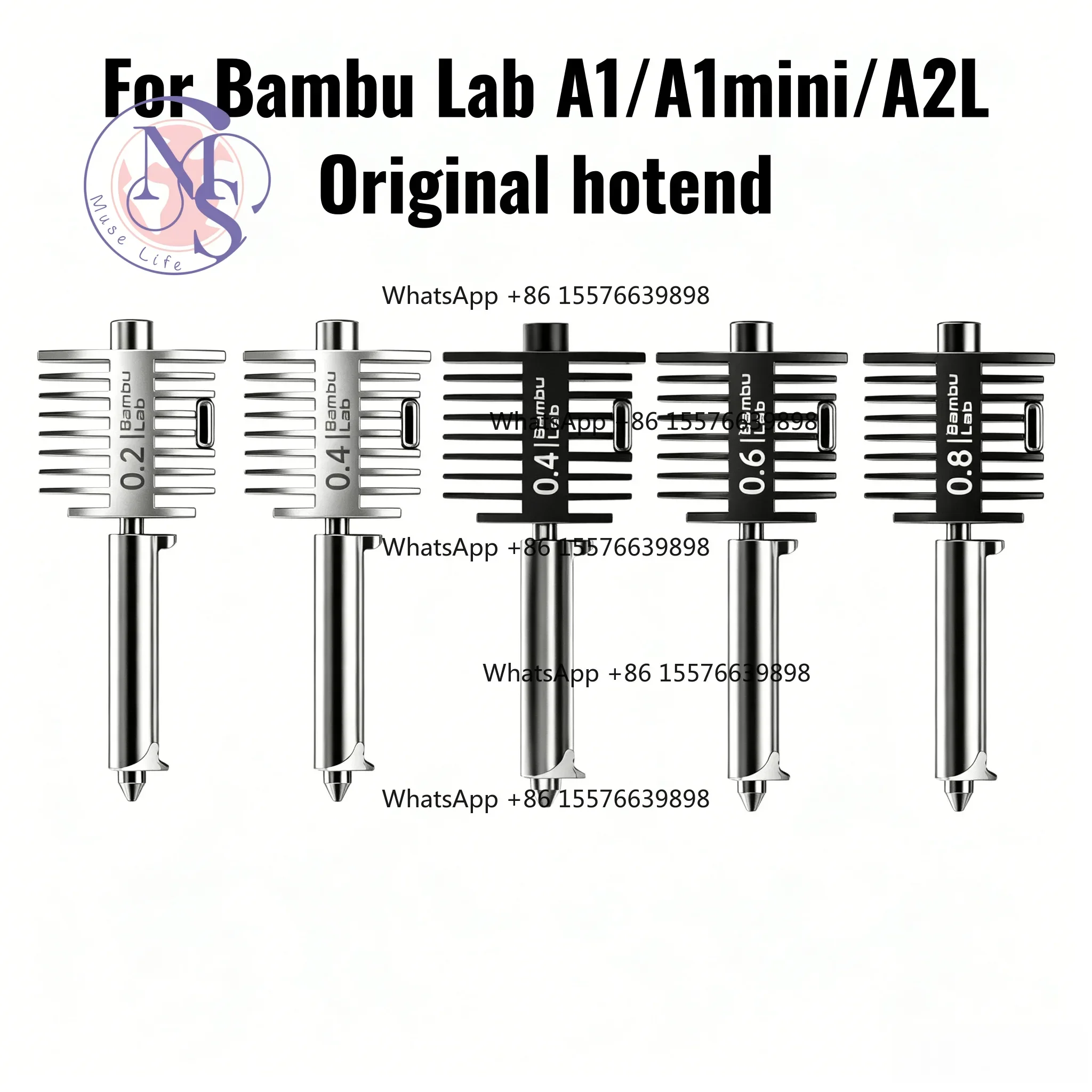 Official Hotend Kit with Hardened Steel Nozzle 0.2/0.4/0.6/0.8mm, 3D Printer Replacement Spare Part