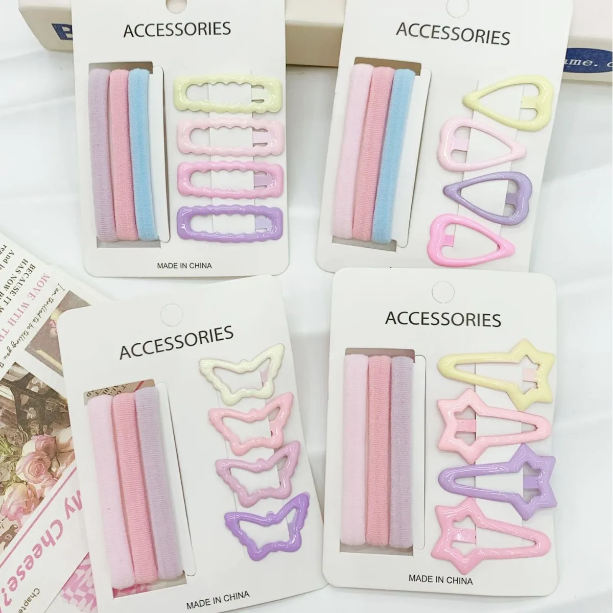 

Baby Girls Solid Hair Clips Rubber Bands Set Girls Children Candy Color Sweet Cute Geometric Hairpins Cute Hair Accessories New
