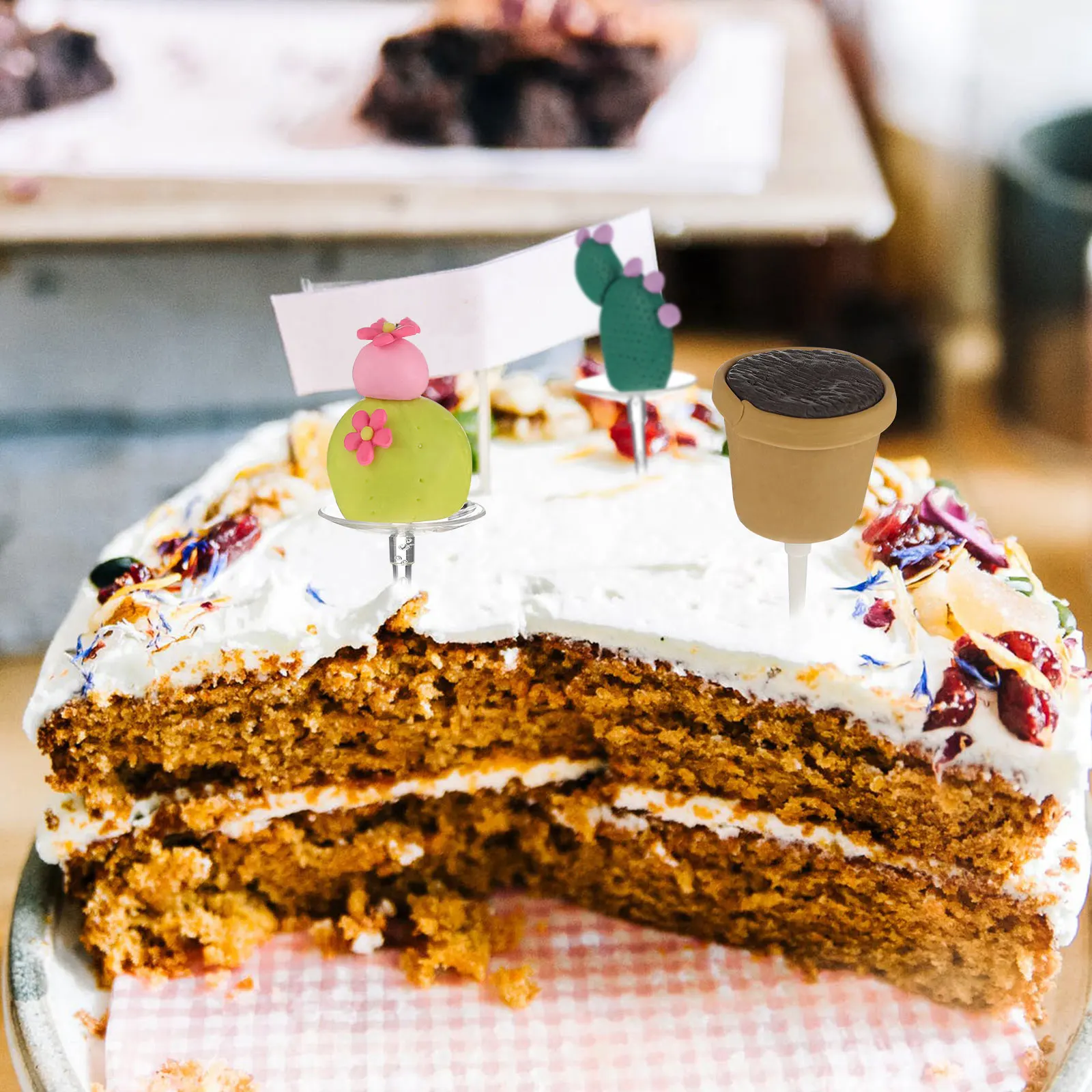 

Creative Cactus Cake Topper Polymer Clay Decorative Picks Dessert Party Supplies Hawaii Birthday Safe Odorless