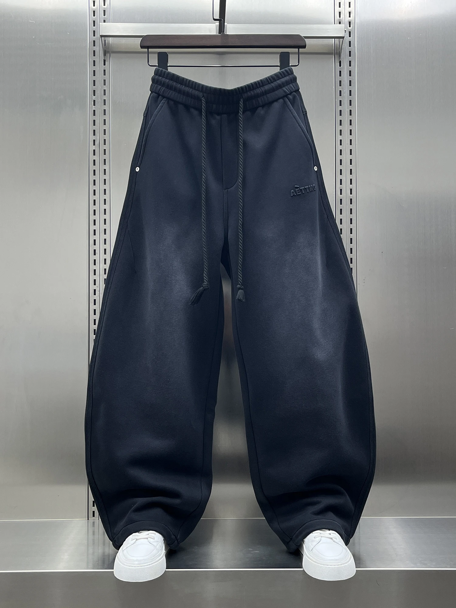 

Winter New Men's Straight Leg Fce Lined Casual Pants Loose Fit Versatile Waed out Vintage Sport Trousers Street Sle