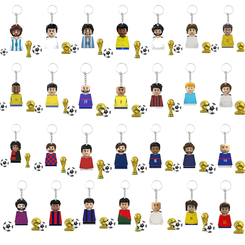 Hot Football Players Keychain Figurine Messi Ronaldo Neymar Lewandowski Mini Action Building Block Model Toy Kids Gifts