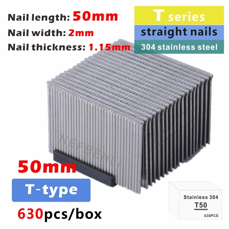 304 Roestvrij Stalen Deur/T Vormige Nietjes F15/F20/F25/F30/T50/Nail Pneumatische pistool Recht 10J Serie Houtbewerking Meubels Diy