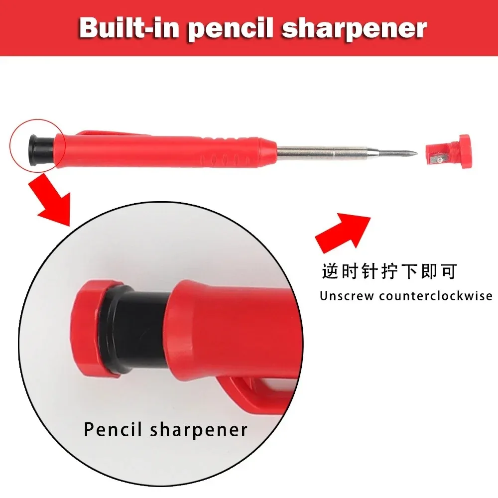 Solid Carpenter Pencil with Refill Lead and Built-in Sharpener for Deep Hole Mechanical Pencil scribing Marking Woodworking Tool