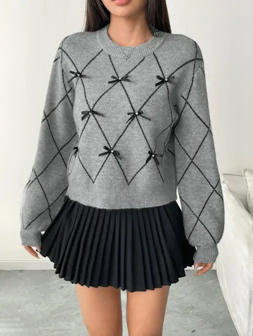 

Women's Sweater 2025 New Autumn/winter Latest Hot Selling Women's Sweater with Elegant Temperament,round Neck Bow Knit Sweater