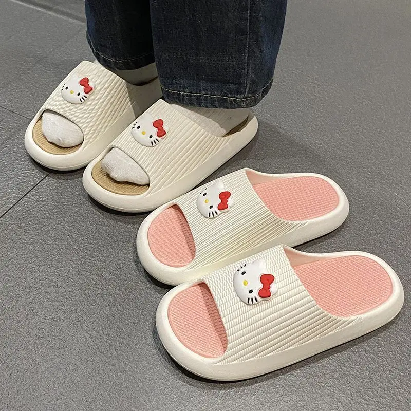 

Sweet Hello Kitty Anime Kawaii Sanrio Pvc Y2K Slippers Cute Cartoon Kt Cat Outside Wearing Bath Room Shoes Gifts for Girls