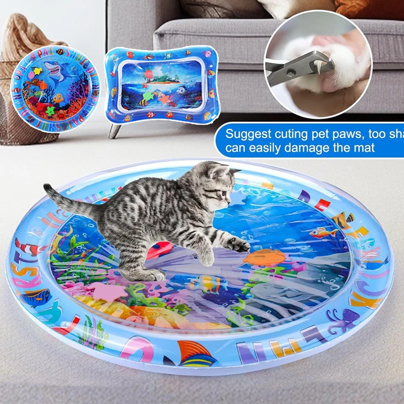 Water Sensory Play Mat Thickened Inflatable Water Mat For Cat And Dog Pet Playmat With Fish Sea Ocean Theme Sensory Toy Water