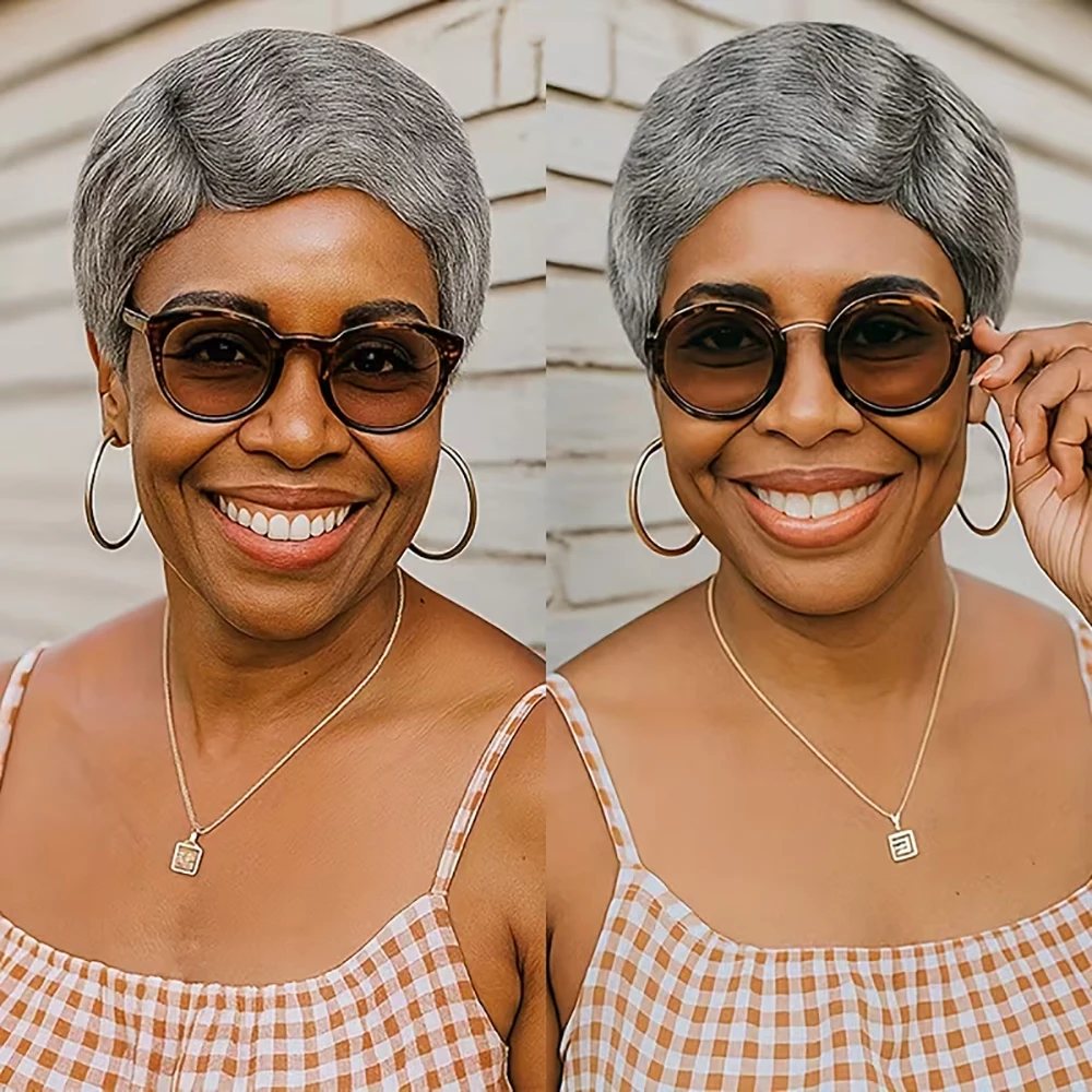 رمادي إصبع موجة شعر مستعار قصير عابث قطع الباروكات شعر الإنسان مع خط الشعر قبل قطعها للنساء الشعر البرازيلي آلة صنع شعر مستعار مجعد #2