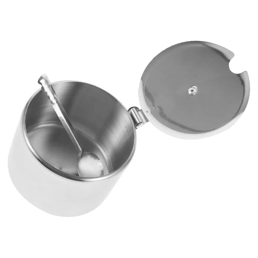 

Stainless Steel Sugar Canister 2cm Round Spice Containers Spoon Salt Pepper Jars Kitchen Condiment Storage Solutions
