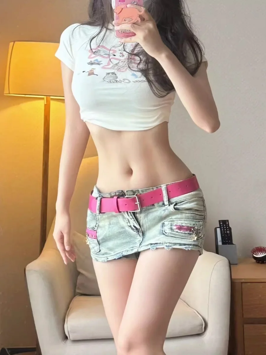 

Low Waist Denim Skirt Women's High Street Elastic Ultra ort Skirt Slimming Anti Exposure Bodycon Skirt Casual Sle