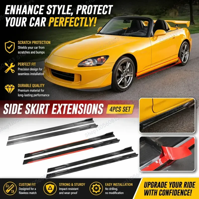 For Honda S2000 AP2 AP1 2000–2009 Side Skirt Extension Lip Kit Racing Spoiler Bumper Trim Aerodynamic Body Panel Add-on