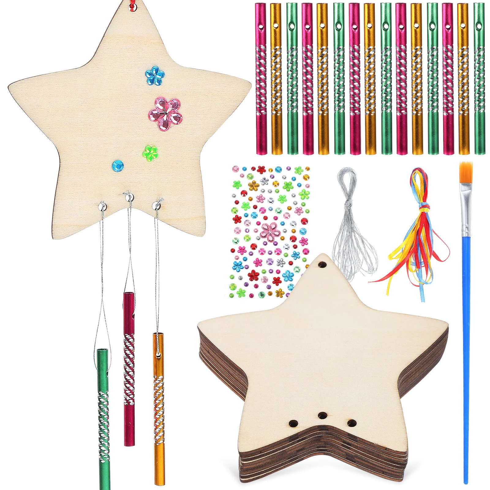 

1Set Wooden Wind Chime Kit Star Design DIY Hanging Decoration for Indoor Outdoor Use Garden Patio Charm Craft Gift