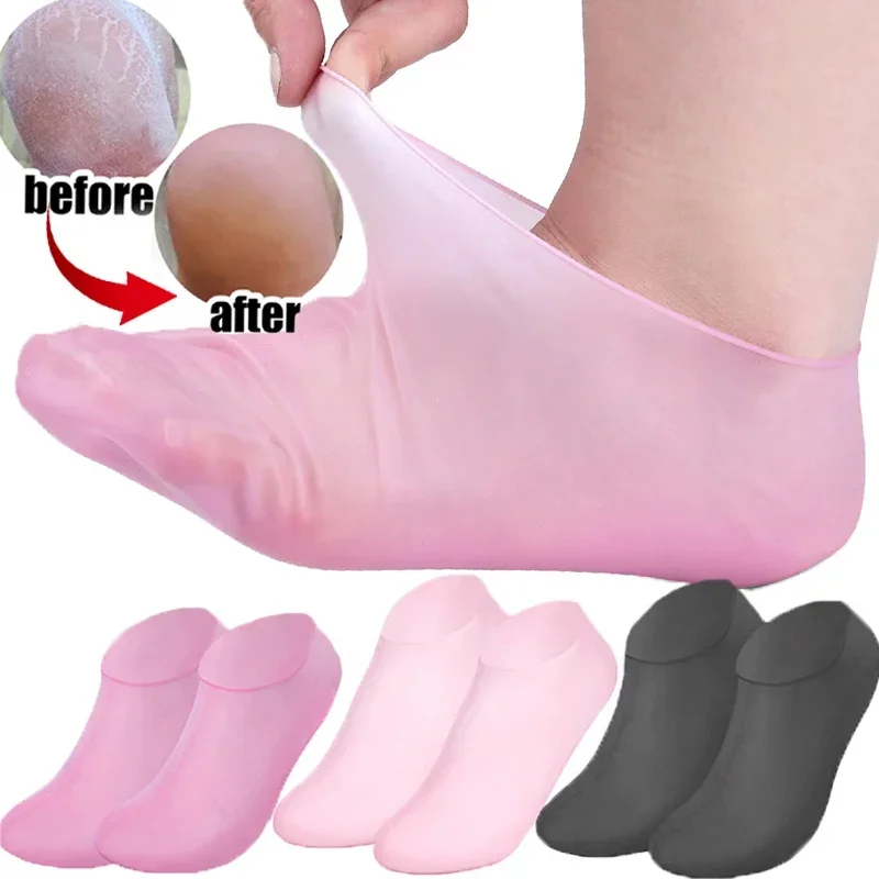 2PCS Silicone Moisturizing Foot Socks Exfoliating Dry Cracked Foot Care Socks Spa Pedicure Socks Massage Moisturizing Gel Sock