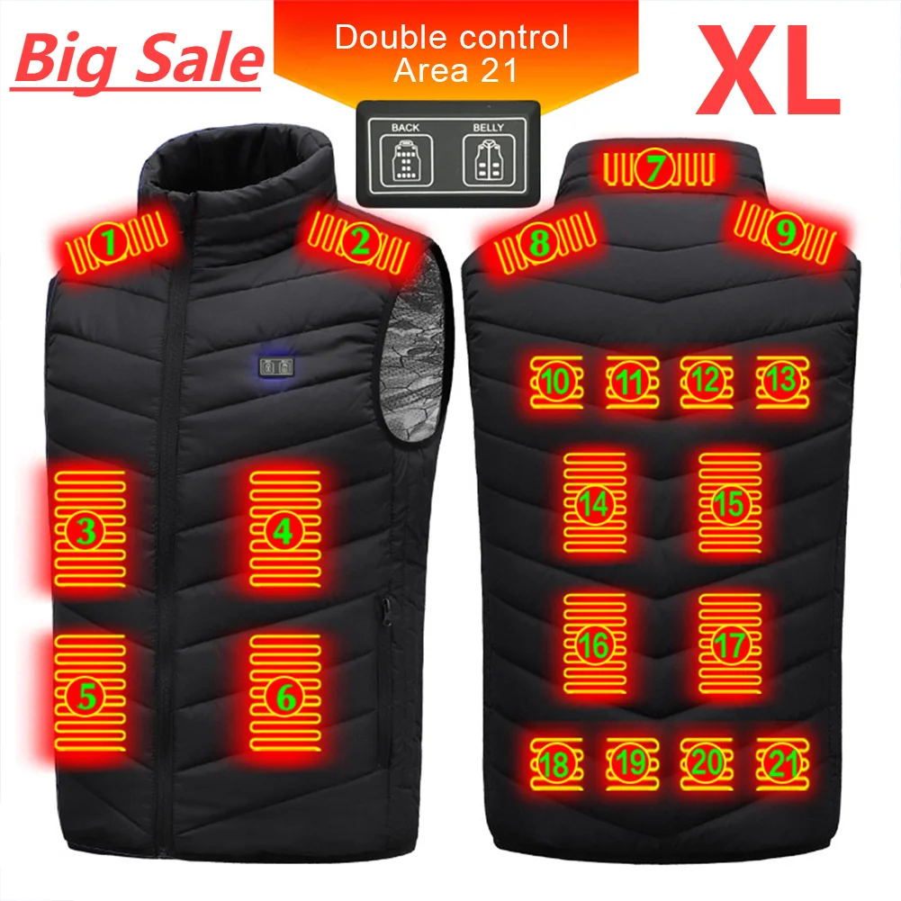 بيع كبير 21 مناطق سترة ساخنة تسخين كهربائي جاكيتات الرجال النساء شتاء دافئ التدفئة سترة XL التنزه التخييم USB سترة التدفئة #2