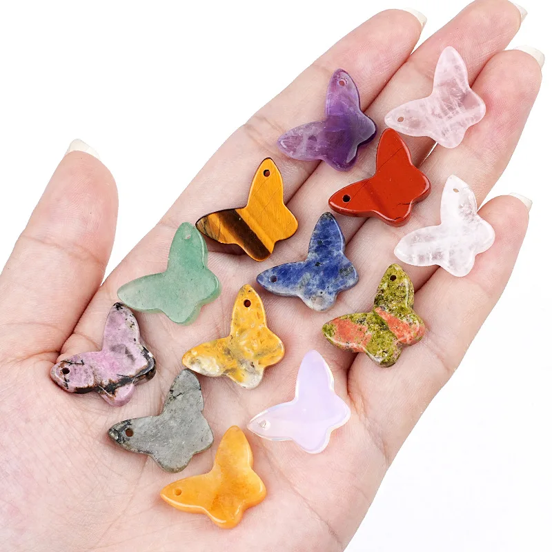 15x20mm Wholesale Butterfly Shape with Hole Handmade Craved Natural Crystal Stones Quartz Gemstone for Diy Making Pendants Gift