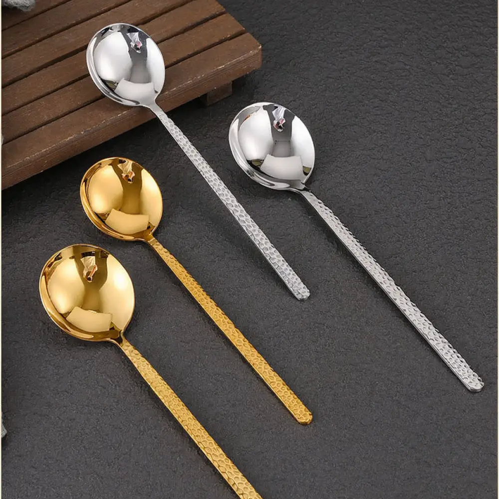 Professional 304 Stainless Steel Spoon Hammered Craft Deep Soup Ladle Long Handle Utensil For Home Kitchen Dining Room Use