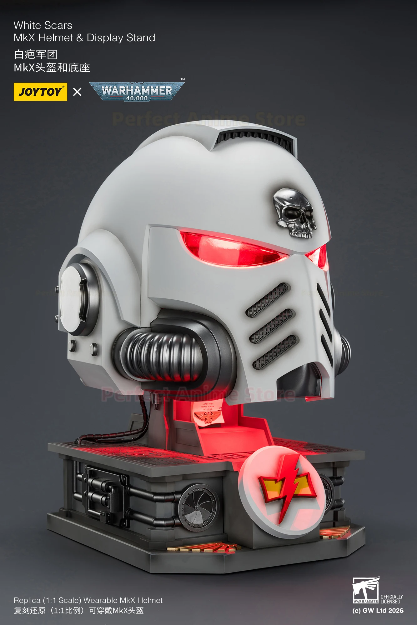 

JOYTOY Dark Source Warhammer 40K, White Scars Legion MkX Helmet and Base, 1/1 Wearable Helmet