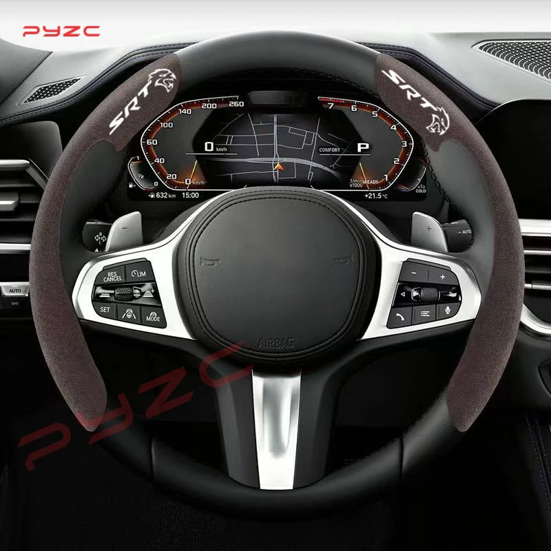 Car Steering Wheel Cover black suede leather for Dodge Challenger Hellcat SRT 2008 2009 2010-2022 Auto Anti-skid Accessories