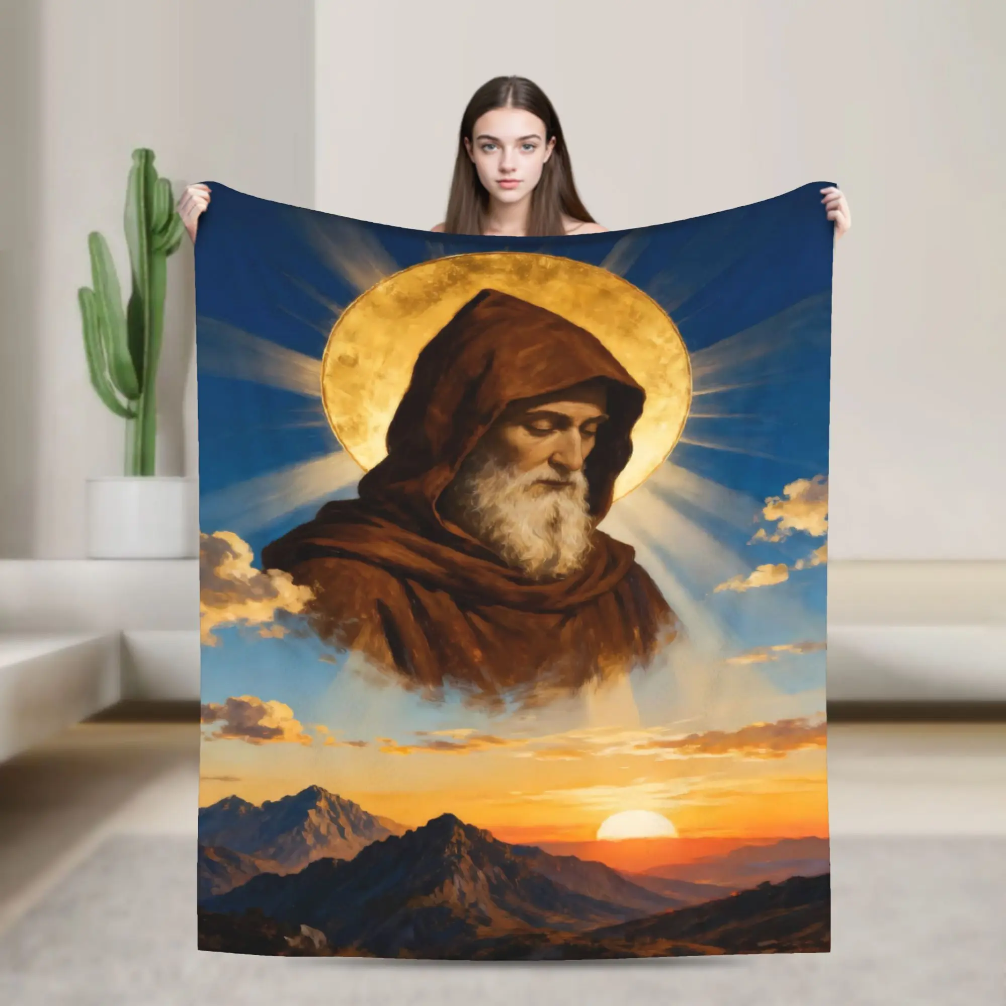 Soft Blanket Airplane Travel Vibrant Saint Charbel Colorful Icon Throw Blanket  Flannel Bedspread For Living Room Sofa Bed Cover