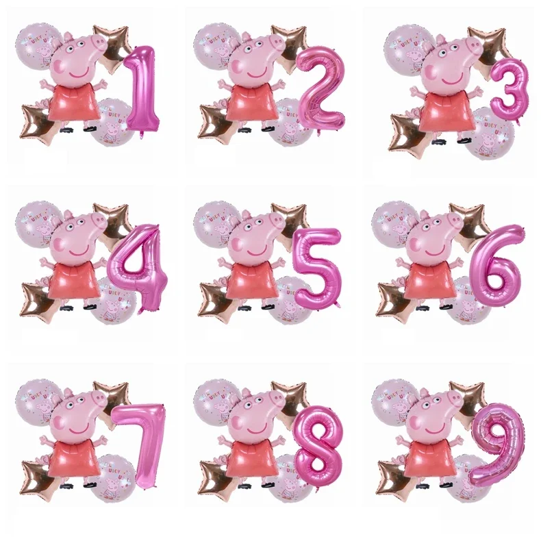 Peppa Pig Cartoon Balloon Party DIY Decoration Kid\'s Birthday Party Background Decoration Supplies Movable Doll Toy Girl Gift