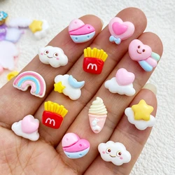 30Pcs New Cute Mini Rainbow Cloud French Fries Resin Flatback  Ornament Jewelry Making Manicure Hairwear Accessorie