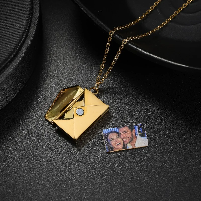 Afirstee جديد مخصص صورة ملونة مغلف قلادة سوار على شكل قلب مجموعة مجوهرات من صلب لا يصدأ للنساء الفتيات هدايا عيد الميلاد