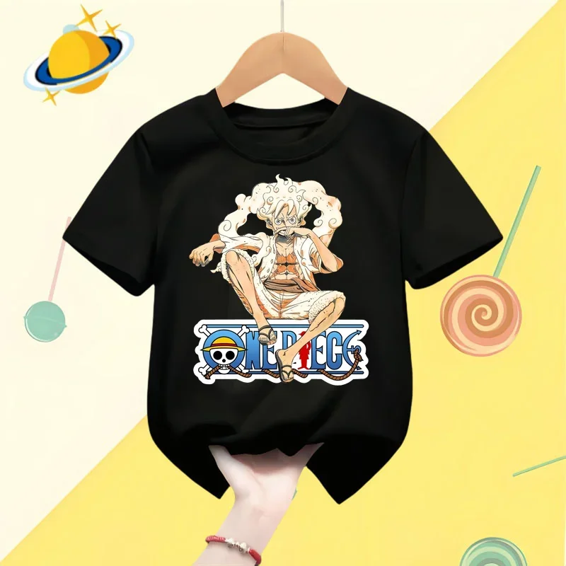 Anime Luffy dzieci t-shirt z kreskówkowym nadrukiem letnie sportowe z krótkim rękawem jednoczęściowy koszula na co dzień chłopców koszula Harajuku