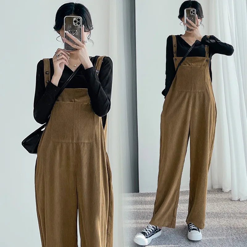 2024 Spring Wear Europe Station Corduroy Backband Pants+Black Bottom T-shirt Pregnant Women's Set