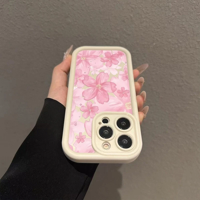 Полноэкранный противоударный чехол для телефона с розовым цветочным узором для iPhone 17 16 15 14 Pro Max 13 12 11 XS X XR 7 8 Plus 16e Cover