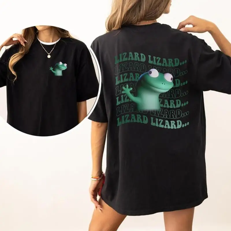 

Unisex Cute Lizard Graphic Tee, Y2K Style Vintage Oversized Cotton T-shirt, Funny Animal Streetwear Top for Men Women