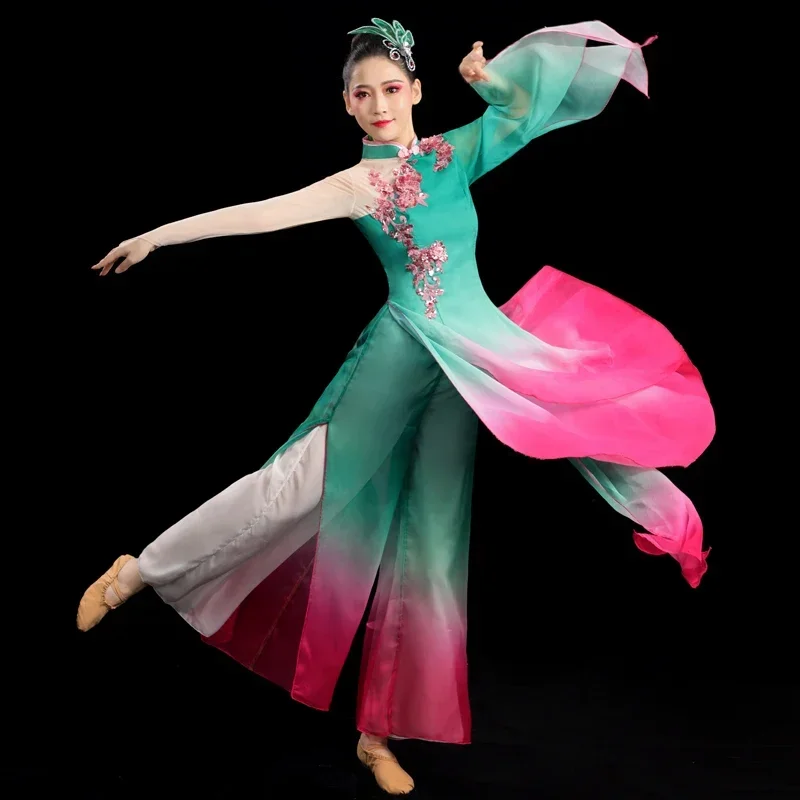 

Chinese Dance Practice Clothes Floating Classical Dance Costume Women Fan Dance Jiaozhou Yangge Stage Performance Costume