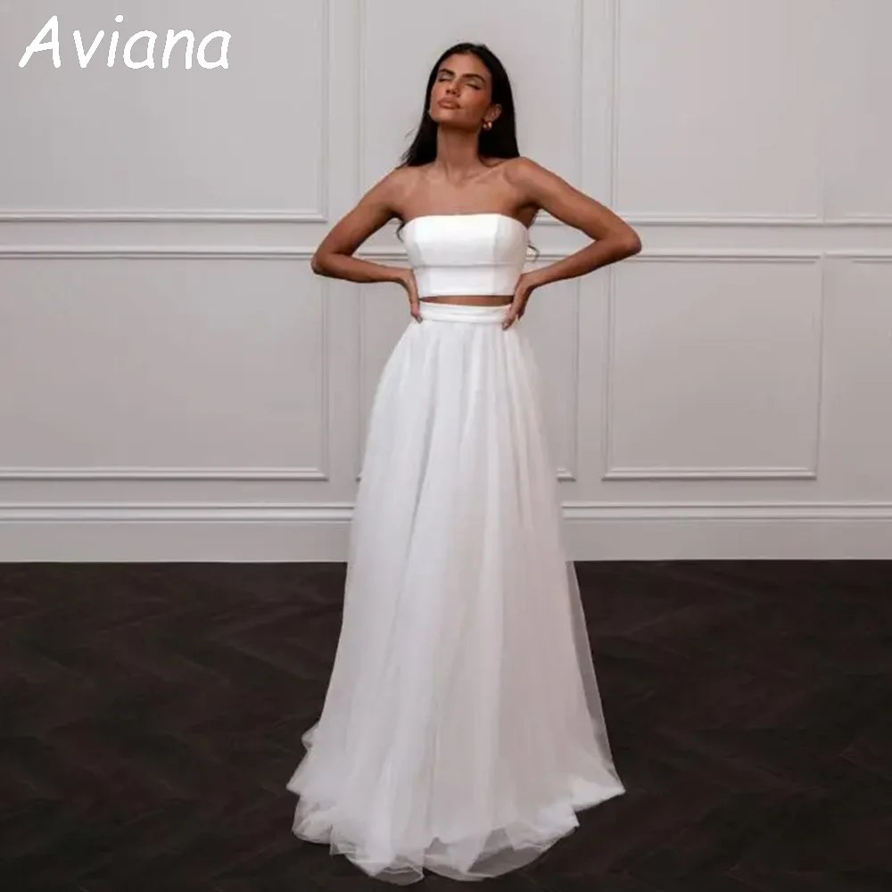 

Customized Elegant A-Line Long Wedding Dresses Strapless Floor-Length Sweep Train Bridal Gown Women Vestidos De Novias 2025