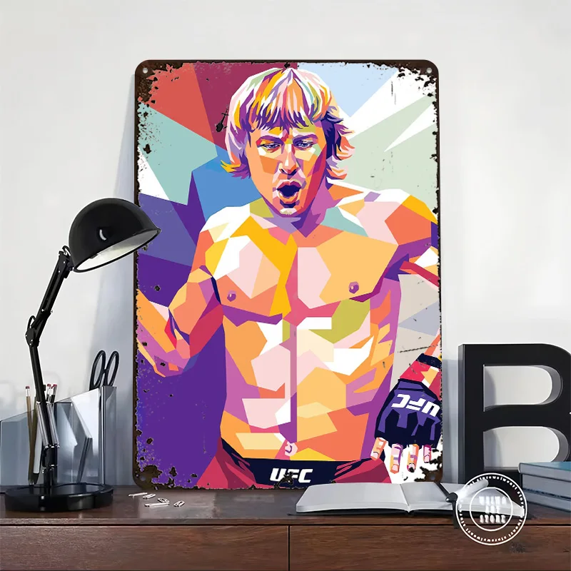 UFC مقاتلة البوب الفن علامة معدنية الملاكمة جدار الفن الملصقات على الجدار عناصر الديكور خمر ريترو تين علامات للديكور المنزل #2