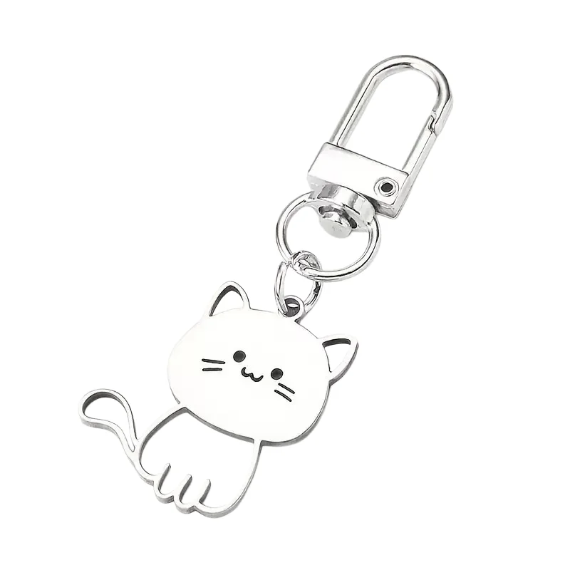 New Cute Cat Keychain Men Women Stainless Steel Metal Holder Keyring Versatile Couple Jewelry Valentine Day Leisure Gift image 5